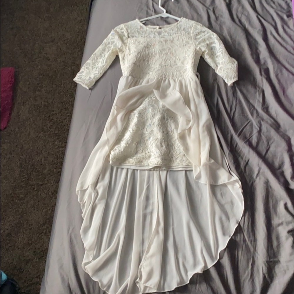 White sparkly formal dress.